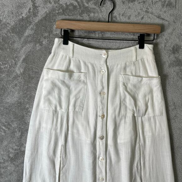 L*Space White Button Front Midi Skirt Women’s Size Small Boho Pocketed Slits - Picture 3 of 5